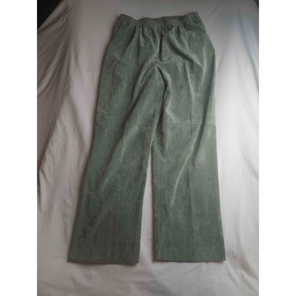 Alfred Dunner Pants Womens Size 14 Green Croduroy Straight Ankle Pull On Trouser